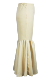 Apricot Elegant Solid Color Zipper Speaker Patchwork Bottoms