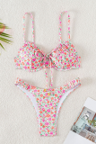 Rose Pink Sexy Print Strap Design Swimwears