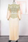 Green Elegant Solid Color Sequins With Belt V Neck Long Plus Size Dresses