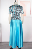 Yellow Elegant Stripe Contrast Oblique Collar Plus Size Two Pieces