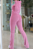 Black Casual Solid Color Zipper Hooded Long Sleeve Two Pieces