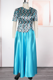 Yellow Elegant Stripe Contrast Oblique Collar Plus Size Two Pieces