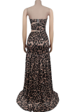 Leopard Print Sexy Leopard Print Hollow Out Strapless Long Dresses