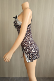 Leopard Print Sexy Leopard Print Lace Spaghetti Strap Wrapped Skirt Dresses