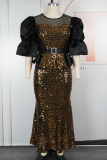 White Elegant Solid Color Sequins O Neck Long Plus Size Dresses