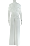 White Elegant Solid Color Patchwork O Neck Long Dresses