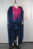 Black Casual Ruched Contrast V Neck Long Dresses