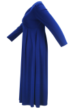 Blue Elegant Solid Color Patchwork V Neck Long Plus Size Dresses