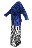 Blue Elegant Stripe Contrast V Neck Long Plus Size Dresses