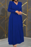 Blue Elegant Solid Color Patchwork V Neck Long Plus Size Dresses