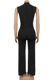 Pink Casual Solid Color Buckle V Neck Sleeveless Two Pieces