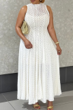 White Elegant Solid Color Lace O Neck Long Dresses