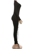 Khaki Sexy Solid Color Cross Straps O Neck Skinny Jumpsuits