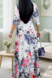 Multicolor Casual Print Strap Design V Neck Long Plus Size Dresses