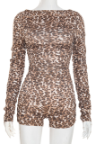 Leopard Print Sexy Leopard Print O Neck Skinny Rompers