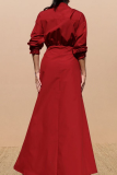 White Casual Solid Color High Slit Turndown Collar Long Dresses