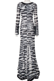 Black Sexy Stripe Hollow Out Slit V Neck Long Dresses