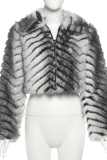 Grey Elegant Stripe Zipper Turndown Collar Outerwear