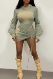 Green Sexy Solid Color Cross Straps Hooded Long Sleeve Two Pieces