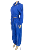 Black Casual Solid Color Zipper Turndown Collar Long Sleeve Two Pieces