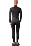 Black Sexy Solid Color Mesh O Neck Skinny Jumpsuits