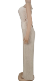 Blue Casual Solid Color Strap Design Oblique Collar Sleeveless Two Pieces