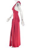 Red Sexy Solid Color Slit V Neck Long Dresses