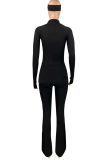 Rose Red Casual Solid Color Zipper Zipper Collar Long Sleeve Two Pieces