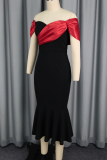 Black Elegant Solid Color Contrast Strapless Fishtail Dresses
