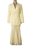 Apricot Elegant Solid Color Mesh V Neck Long Sleeve Two Pieces