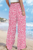 Pink Casual Print Patchwork Loose Wide Leg Full Print Bottoms