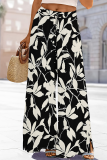 Black And White Casual Print Draw String Loose Mid Waist Conventional Full Print Bottoms