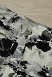 Black Gray Casual Print Draw String Loose Conventional Full Print Bottoms