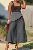 Black Casual Solid Color Mesh Loose Wide Leg Patchwork Bottoms