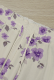 Purple Casual Print Draw String Loose Mid Waist Conventional Patchwork Bottoms