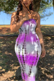 Purple Sexy Gradient Print Off Shoulder Dress