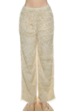 Pink Casual Solid Color Fluffy Straight Mid Waist Conventional Patchwork Bottoms