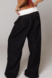 Blue Casual Solid Color Patchwork Low Waist Loose Denim Jeans
