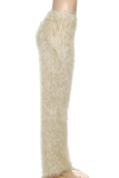 Pink Casual Solid Color Fluffy Straight Mid Waist Conventional Patchwork Bottoms