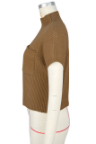 Red Casual Solid Color Pocket Half A Turtleneck Tops