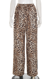 Leopard Print Casual Leopard Print Patchwork Loose Conventional Patchwork Bottoms