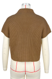 Red Casual Solid Color Pocket Half A Turtleneck Tops