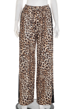 Leopard Print Casual Leopard Print Patchwork Loose Conventional Patchwork Bottoms