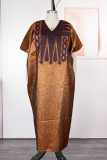 Green Casual Print Contrast V Neck Long Dresses