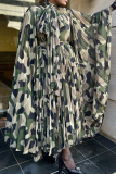 Camouflage Casual Camouflage Print With Belt O Neck Long Dresses