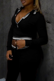 White Casual Stripe Zipper Turndown Collar Long Sleeve Two Pieces