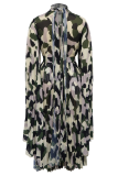 Camouflage Casual Camouflage Print With Belt O Neck Long Dresses
