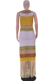 Purple Casual Colorblock Fringed Trim Swimwears Cover Up