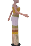 Purple Casual Colorblock Fringed Trim Swimwears Cover Up