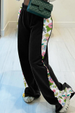 Cyan Casual Print Contrast Loose Wide Leg Patchwork Bottoms